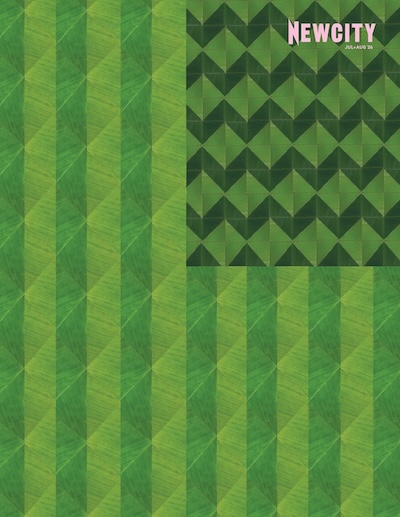 Newcity cover featuring flag pattern with shades of green and stripes.