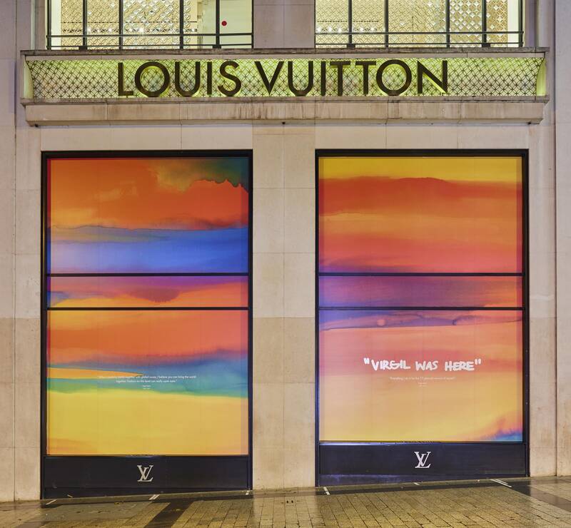 virgil abloh unveils 12-story technicolor sculpture in NYC for louis vuitton