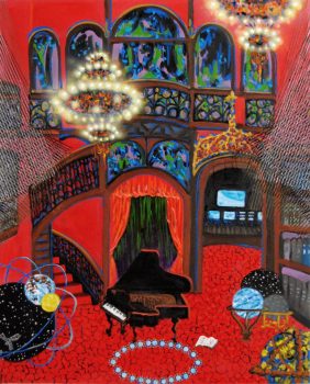 Cosmic Returning painting from Quantum Chandelier 21-D-02, 2021 Michiko Itatani