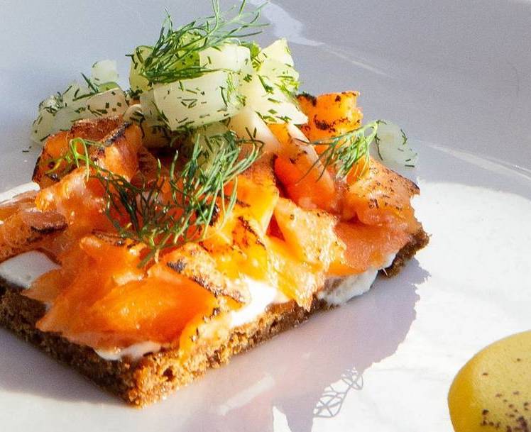 Toast with fish and dill.